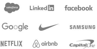 SalesForce, LinkedIn, Facebook, Google, Nike, Samsung, Netflix, AirBNB, CapitalOne